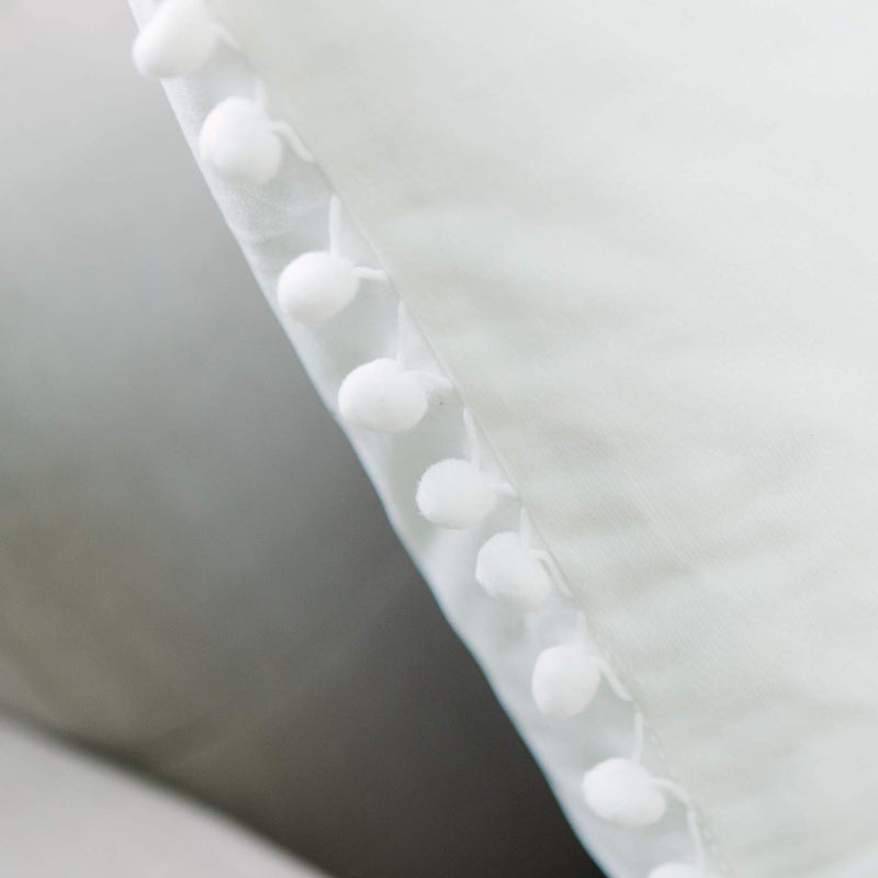 NATUS WEAVER White Velvet Decorative Throw Pillow Covers Pom Poms Soft Solid Square Lumbar Cushion Cases for Sofa Couch Bedroom Car, Pack of 2, 12 X 20 inches - Image 2